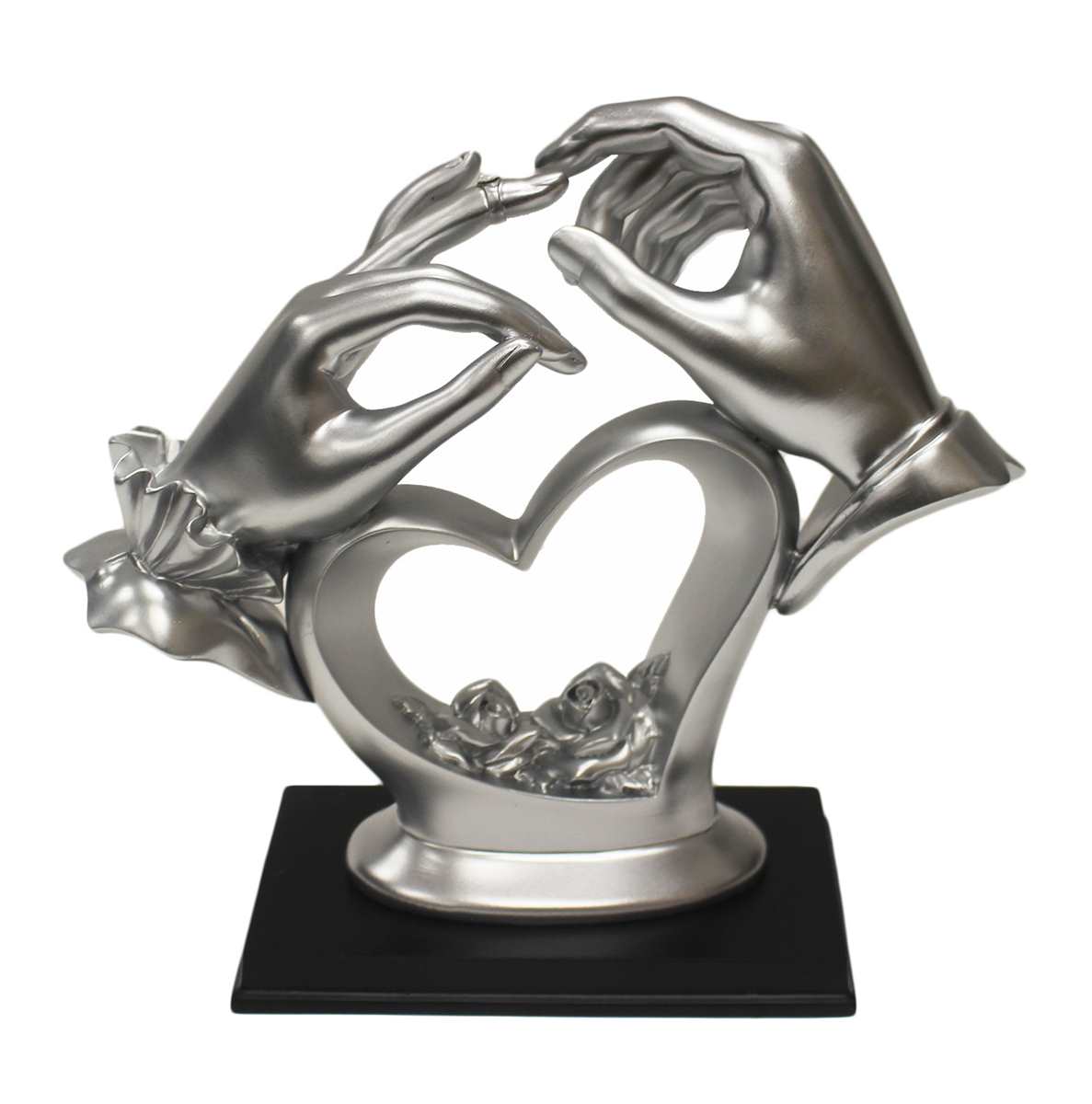 Engagement - Wedding Hands Silver Color On Wooden Base 10"wide X 4"deep X 10"high