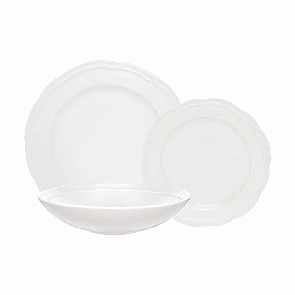 Dinner 12 piece set White Porcelain Florence Scallop Collection by Casa Domani