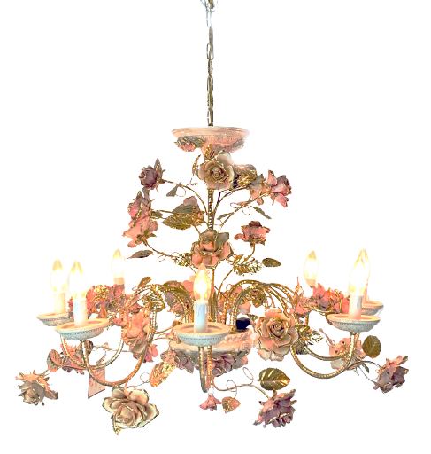 Capodimonte Flowers Chandelier 8 Lights Gold Plated Arms