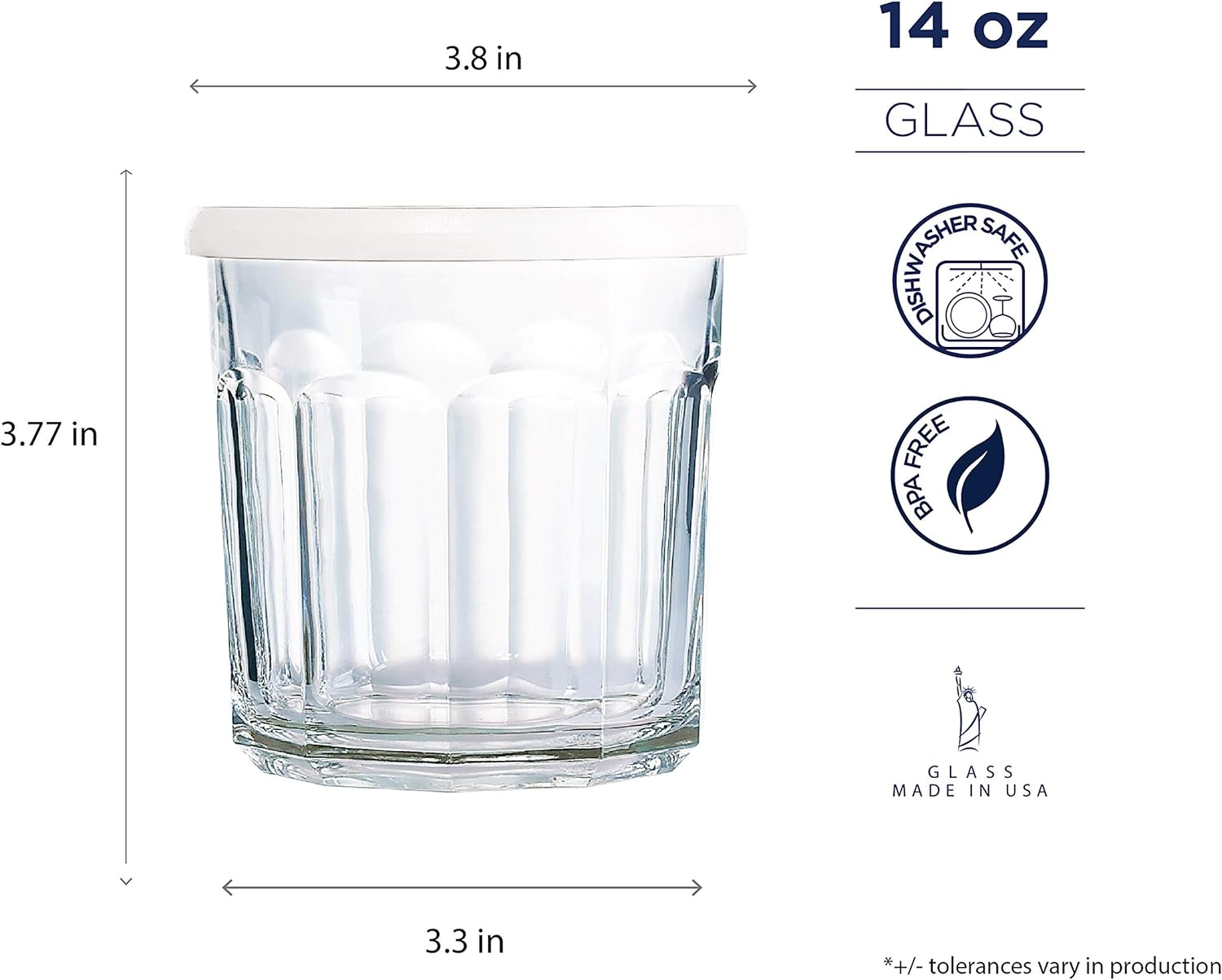 Luminarc Working Storage Jar/Dof Glass with White Lid, 14-Ounce, Set of 4