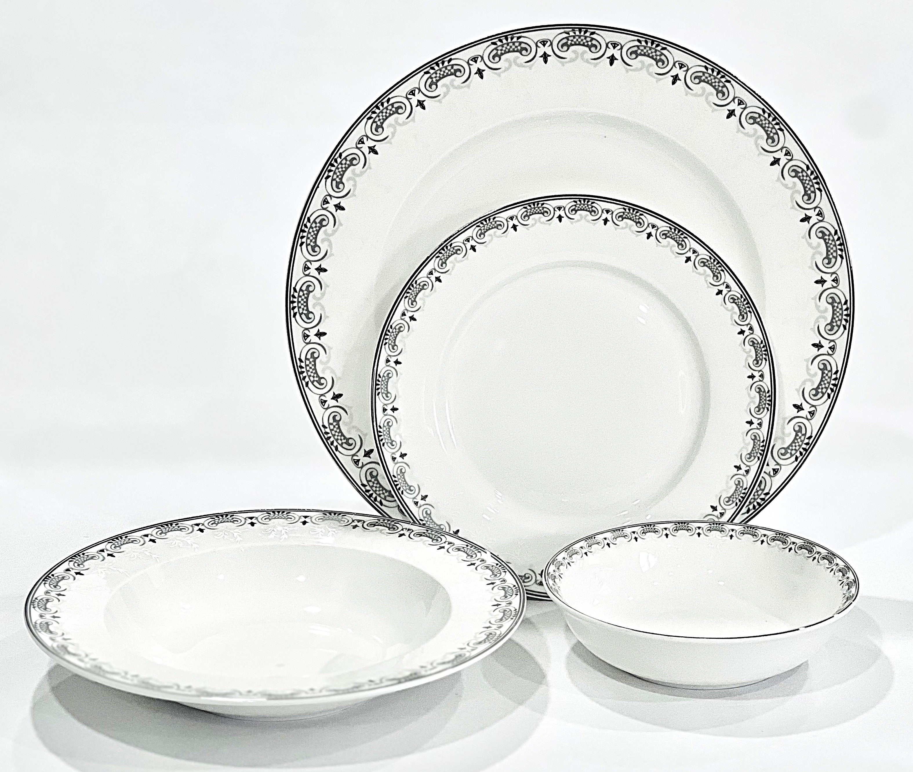 Dinnerware 34 Piece Set, Service for 8, includes 2 Serving Pieces, Bone China Winfield Platinum Collection by Success