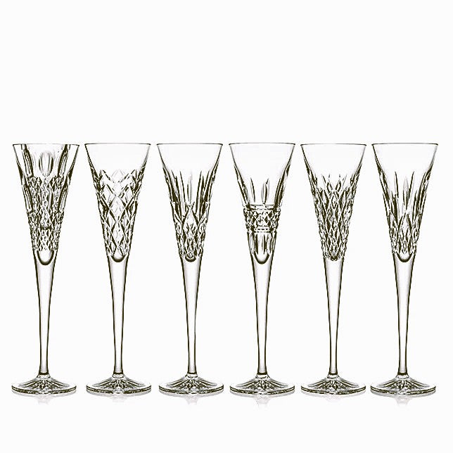 Waterford Classic Heritage Toasting Flutes, Set of 6 Crystal 5-oz 11"tall Mixed Pattern