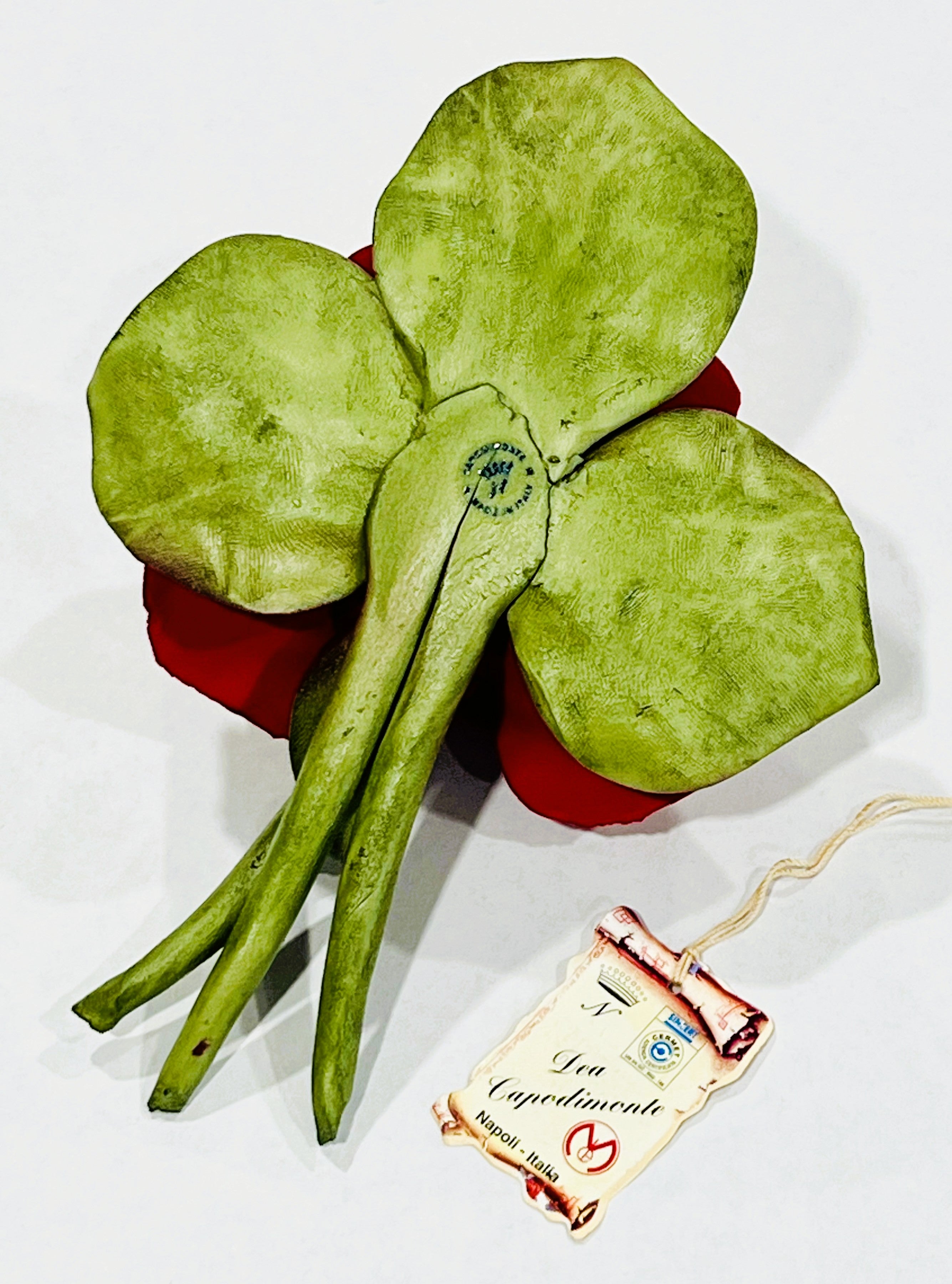 Red Roses on Green Leaf Original Capodimonte Porcelain Hand Made & hand Painted in Capodimonte ITALY