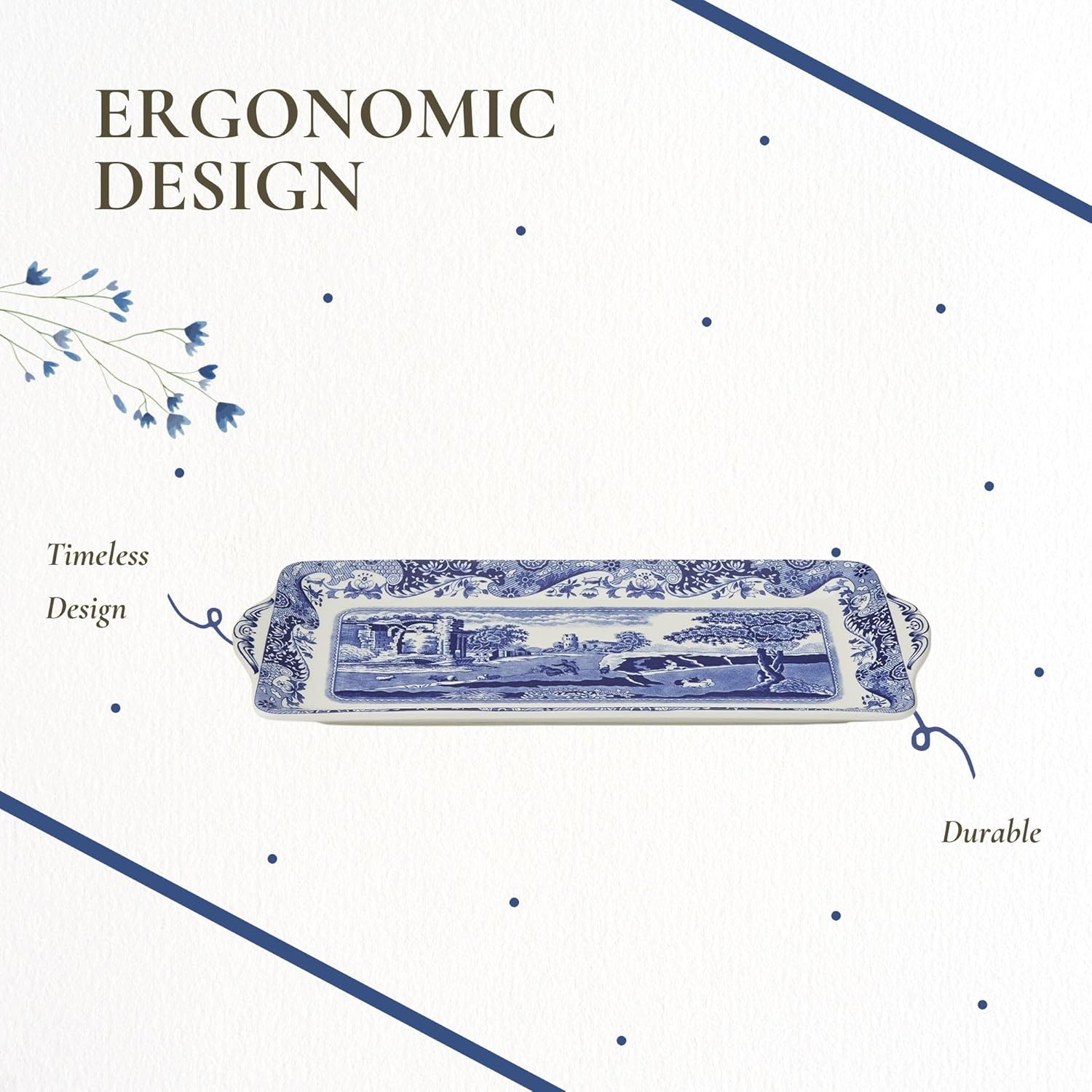 Spode Blue Italian Serving Platter Porcelain | Measures 13-Inches | Dishwasher Safe