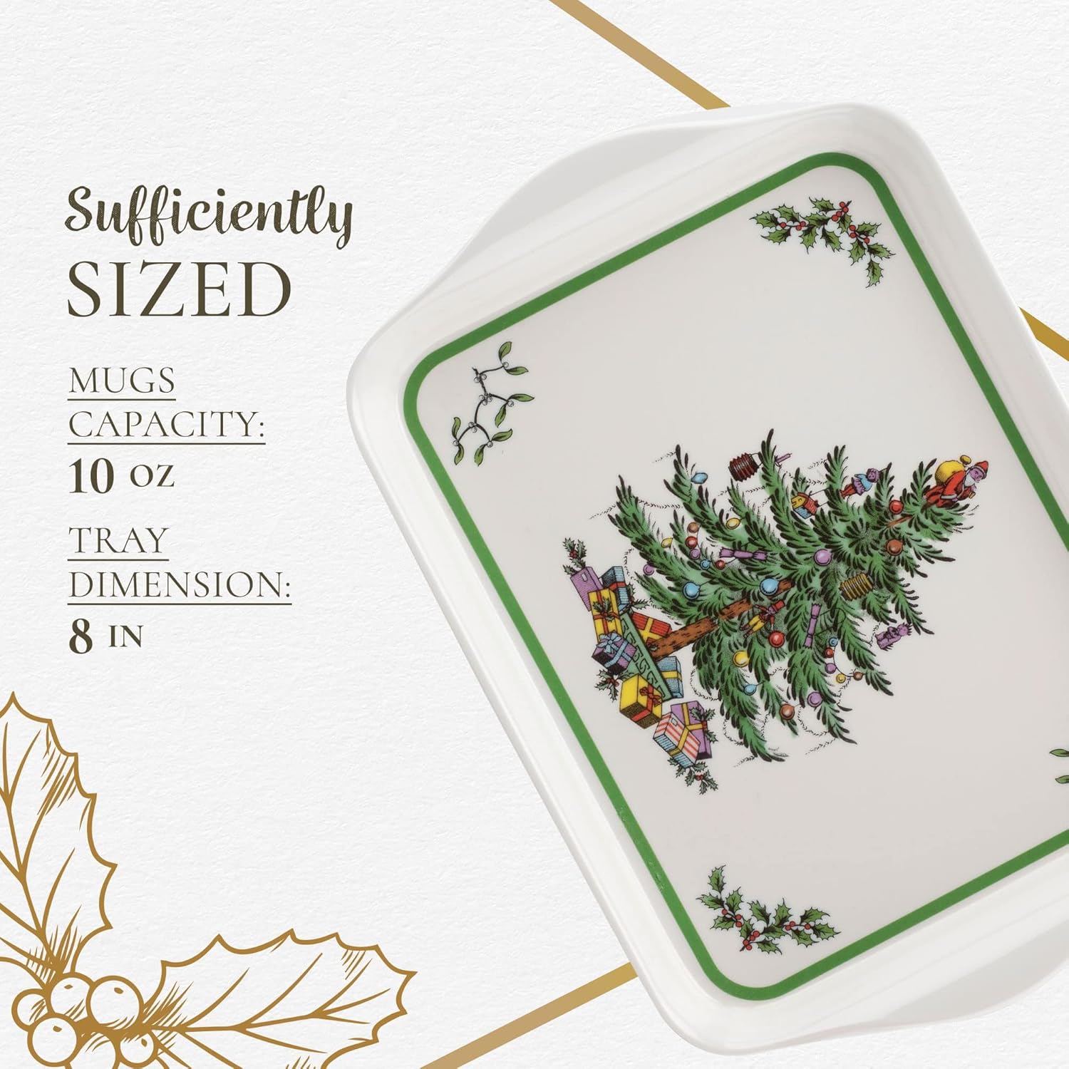 Spode Christmas Tree Nutcracker Mugs and Tray, 3-Piece Set, Holiday Breakfast Tray, 10-Oz Coffee Mug, Made of Porcelain Dishwasher Safe