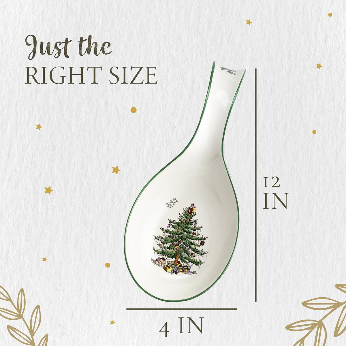 Spode Christmas Tree Spoon Rest, 9.5Inch, Festive Cooking Utensil, Fine Earthenware, Dishwasher Safe