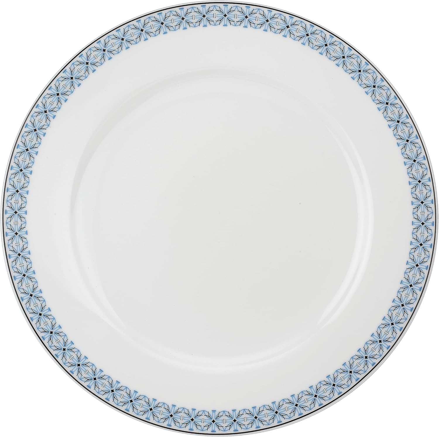 Portmeirion Home Mallorca 16 Piece Porcelain Dinnerware Set with Blue Geometric Border, 4 Place Settings - Ideal for Weekday Meals, Casual Brunches, Relaxed Dinner Parties, Small Family Celebrations
