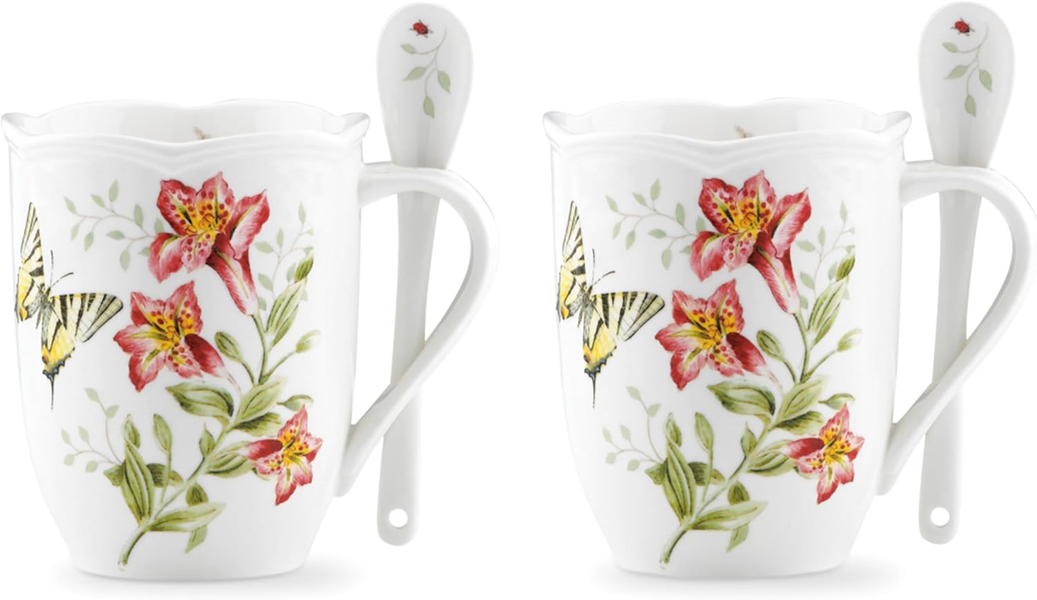 Lenox Butterfly Meadow 2 Mugs and 2 spoons