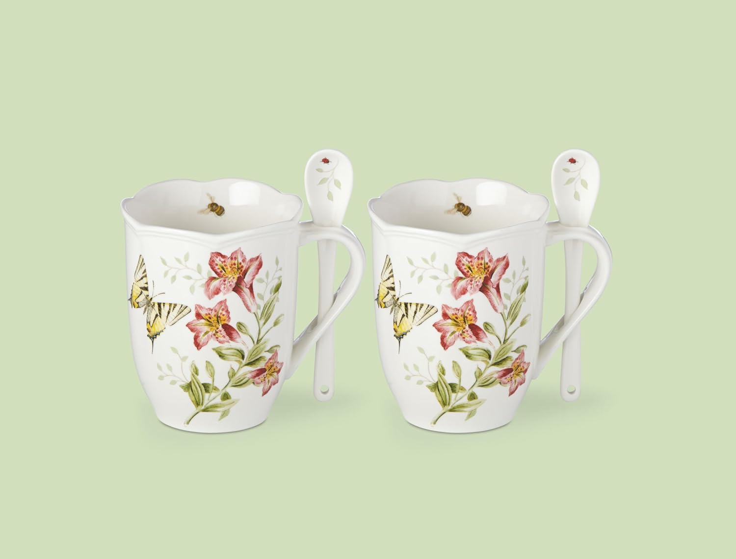 Lenox Butterfly Meadow 2 Mugs and 2 spoons