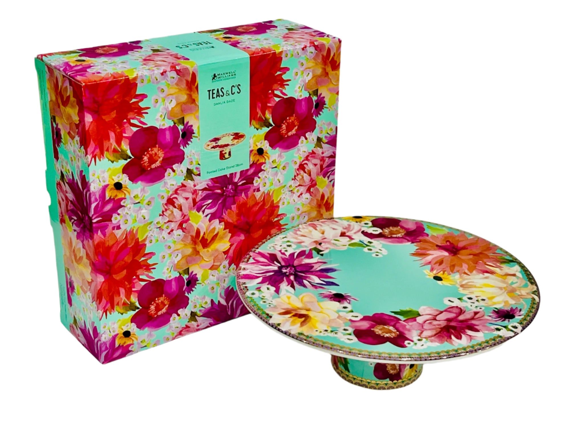 Cake Stand Footed 11"round X 4"tall Dahlia Sky By Maxwell & Williams