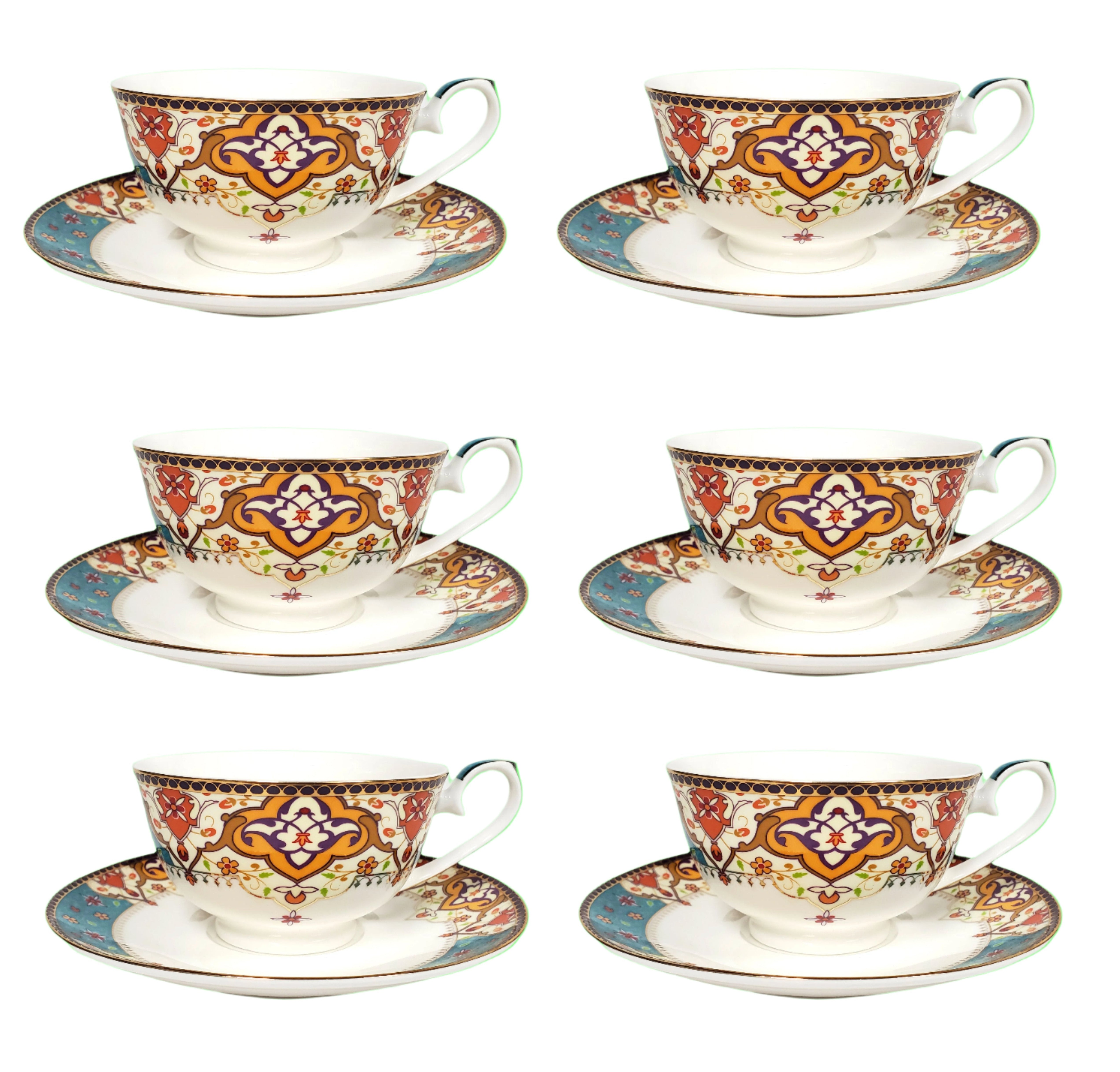 Tea Set 17-Piece Bone China Teapot + Sugar + Creamer + 6 Teacups + 6 Saucers