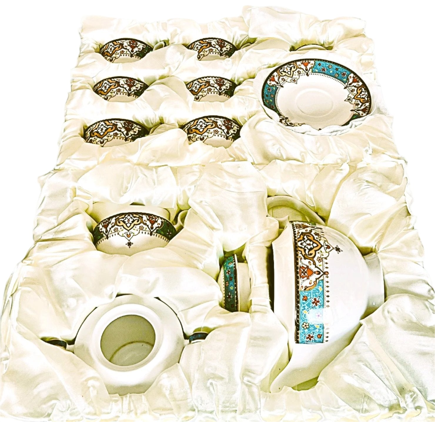 Tea Set 17-Piece Bone China Teapot + Sugar + Creamer + 6 Teacups + 6 Saucers