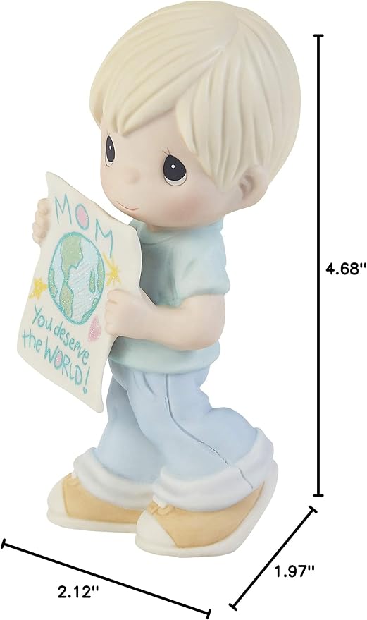 Precious Moments Motherday 'Mom you deserve the world' Boy Holding world map