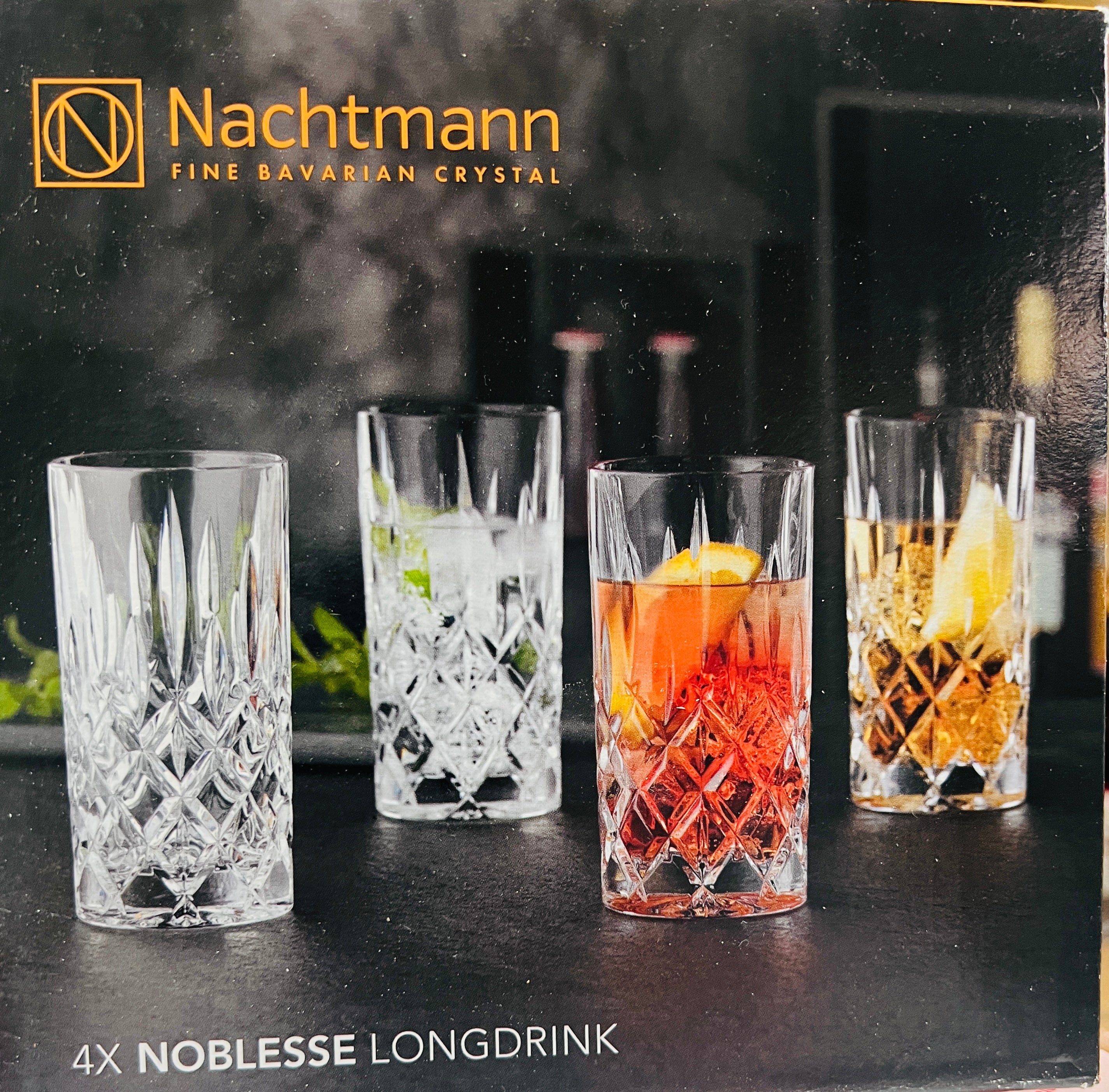 Noblesse Hi ball long-drink 4 Crystal Glasses 14-OZ. 395-ML by Nachtmann Germany 6” tall