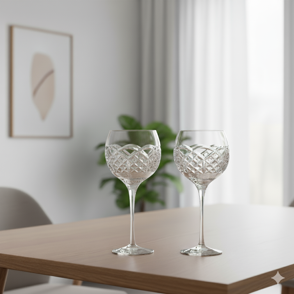 Waterford Wine Glasses - Set of 2 Crystal Kieran collection Hand Cut in Slovenia