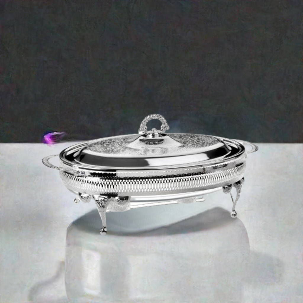 Queen Anne Casserole Oval with Lid & Warmers Silver Plated