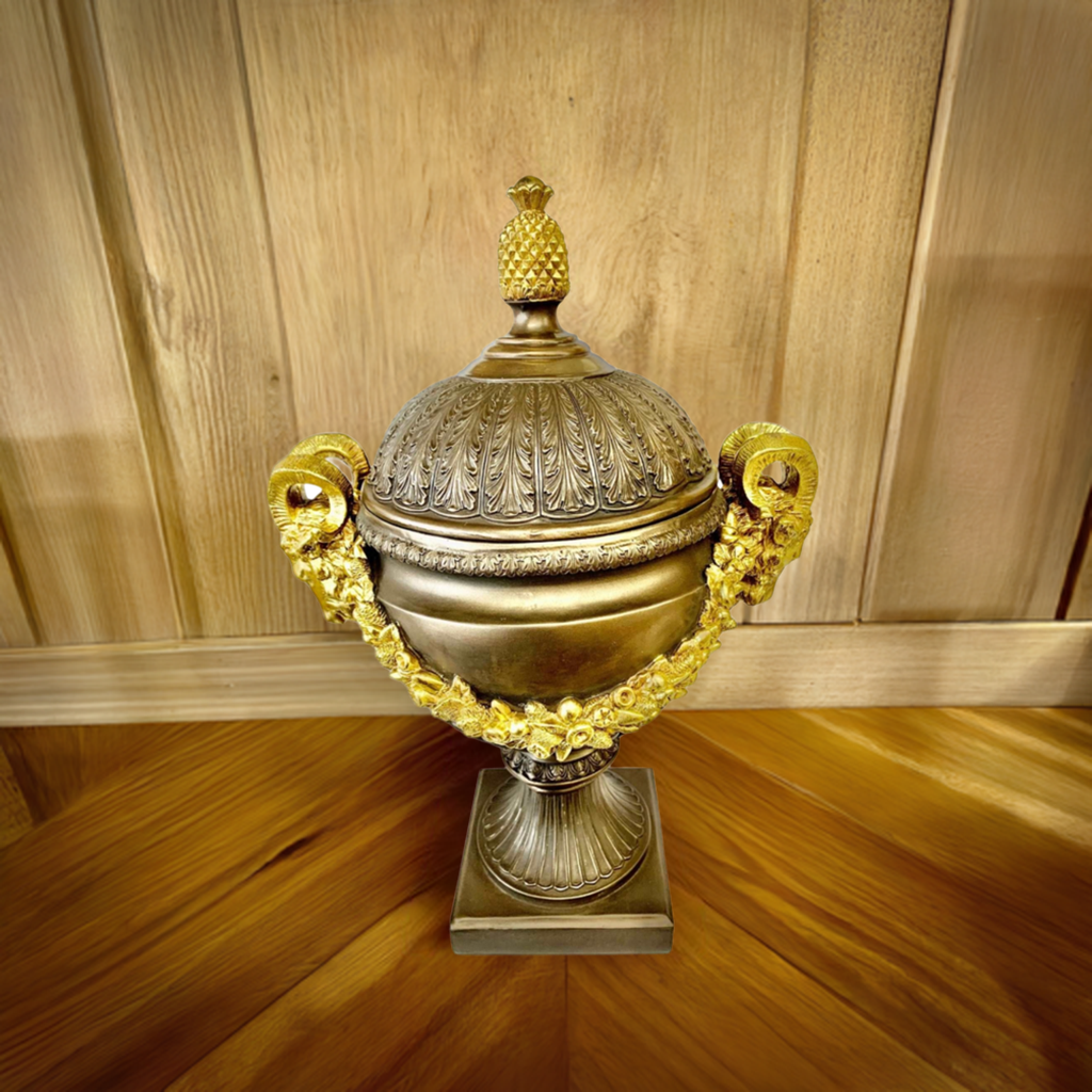 Ram Vase with cover bronze finish Ceramic Fair Collection, 35cm X 26cm X 51cm