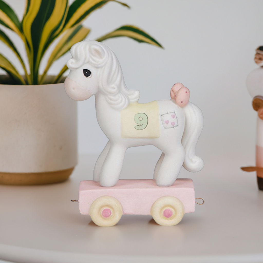 Precious Moments Birthday Train, Age 9, Being Nine Is Just Divine, Bisque Porcelain Figurine