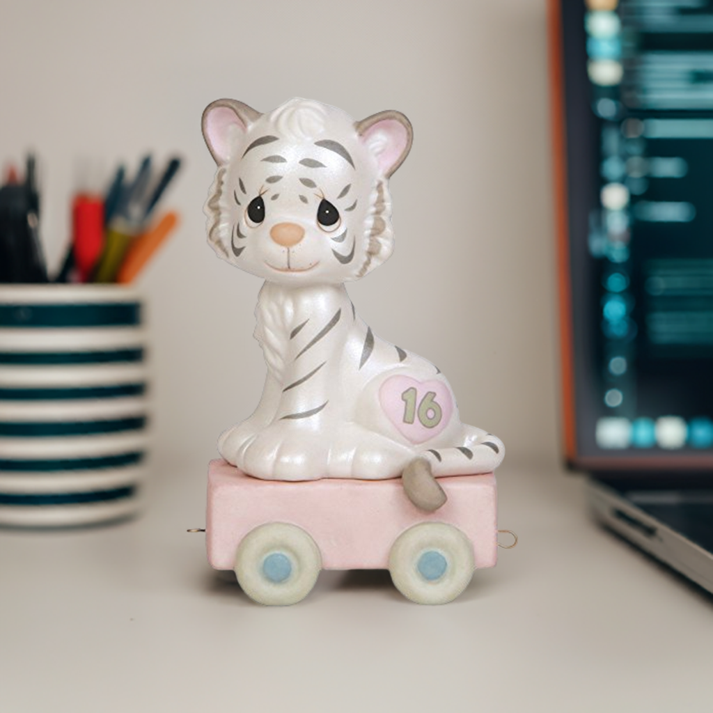 Precious Moments Birthday Train Age 16 and Feline Fine, Porcelain Figurine
