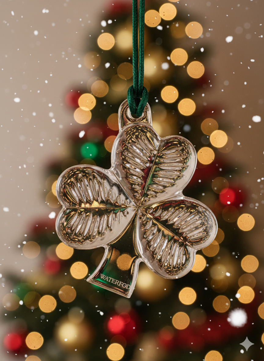 Waterford Shamrock Crystal Holiday Ornament Cloverleaf