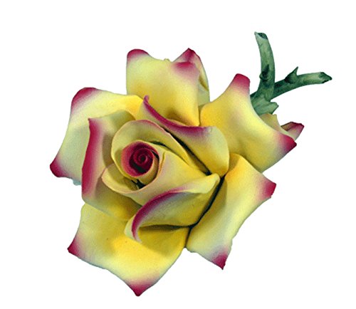 Capodimonte Rose on Stem (Yellow & Purple) Porcelain Flower Hand Made in Italy - Royal Gift
