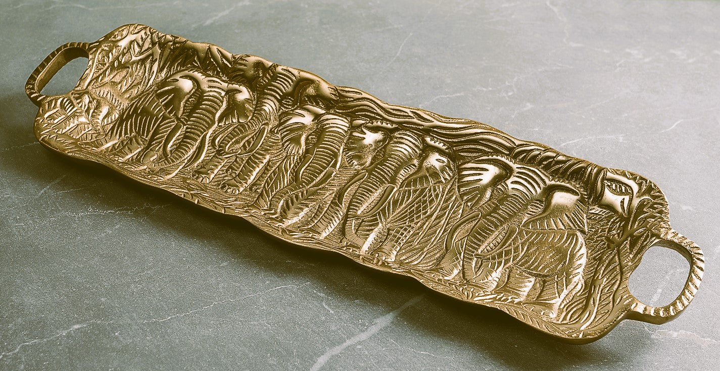 Elephant Sandwich Tray Brass 20"long X 5.4"wide X 1.4"high