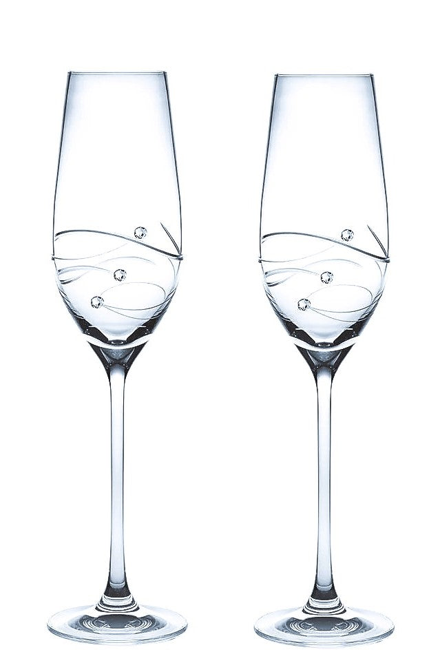 Sparkle Flutes Pair with 3 Swarovski Diamonds Made by Barski Crystal