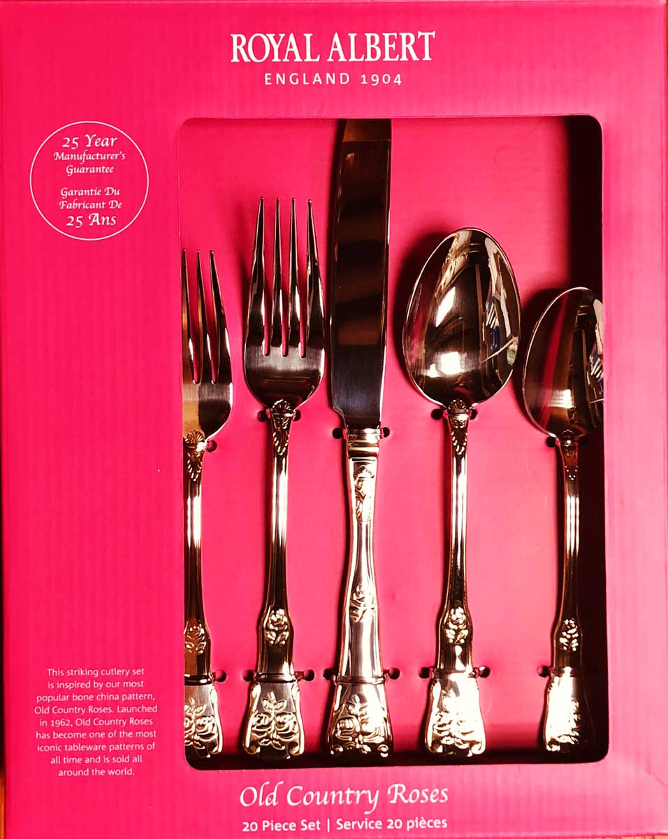 Royal Albert Old Country Roses 20-Piece Flatware Set Service for 4 Stainless Steel With Gold Accent - Royal Gift