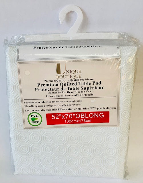 Table Pad Quilted White 52" X 70" Unique Boutique Premium Cushioned Heavy Duty Chlorine-Free Vinyl (PEVA) - Royal Gift