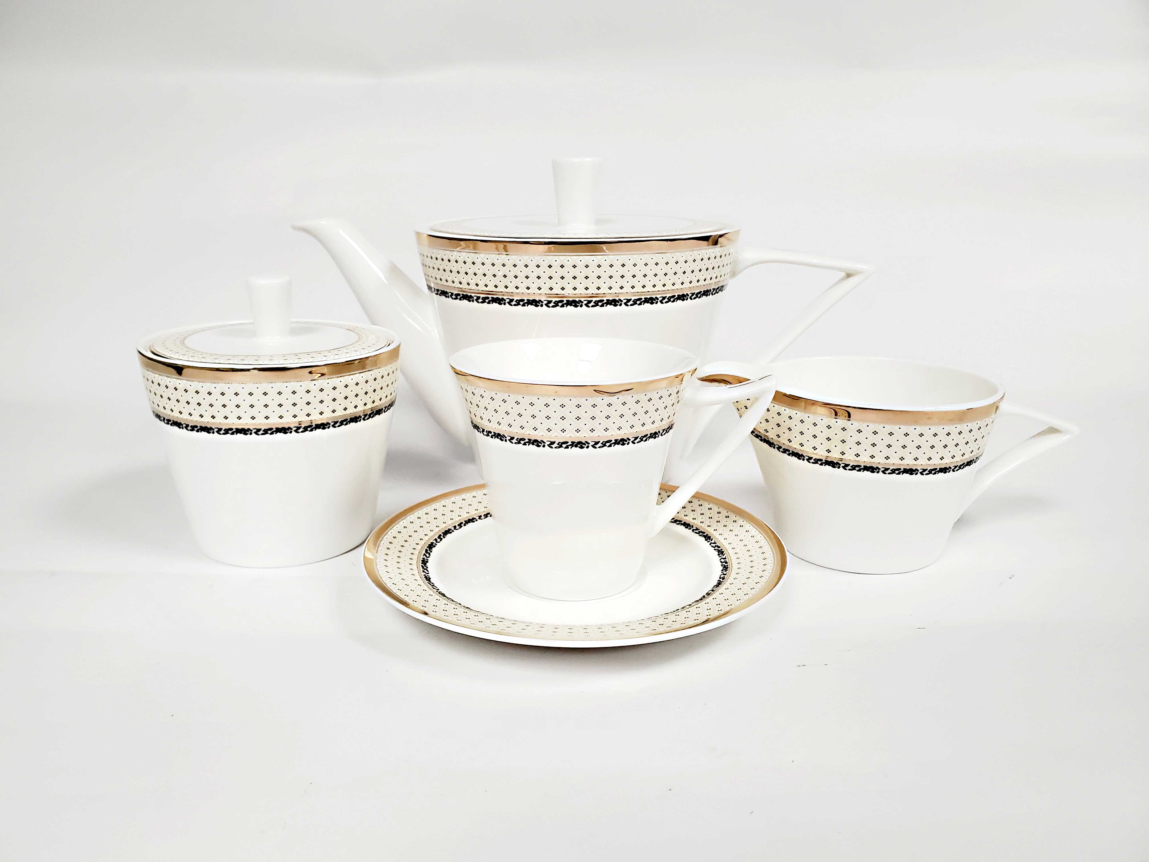 Dinnerware set for 12 86-Piece Bone China (Good Year Gold) By Success extra white bodyBody - Royal Gift