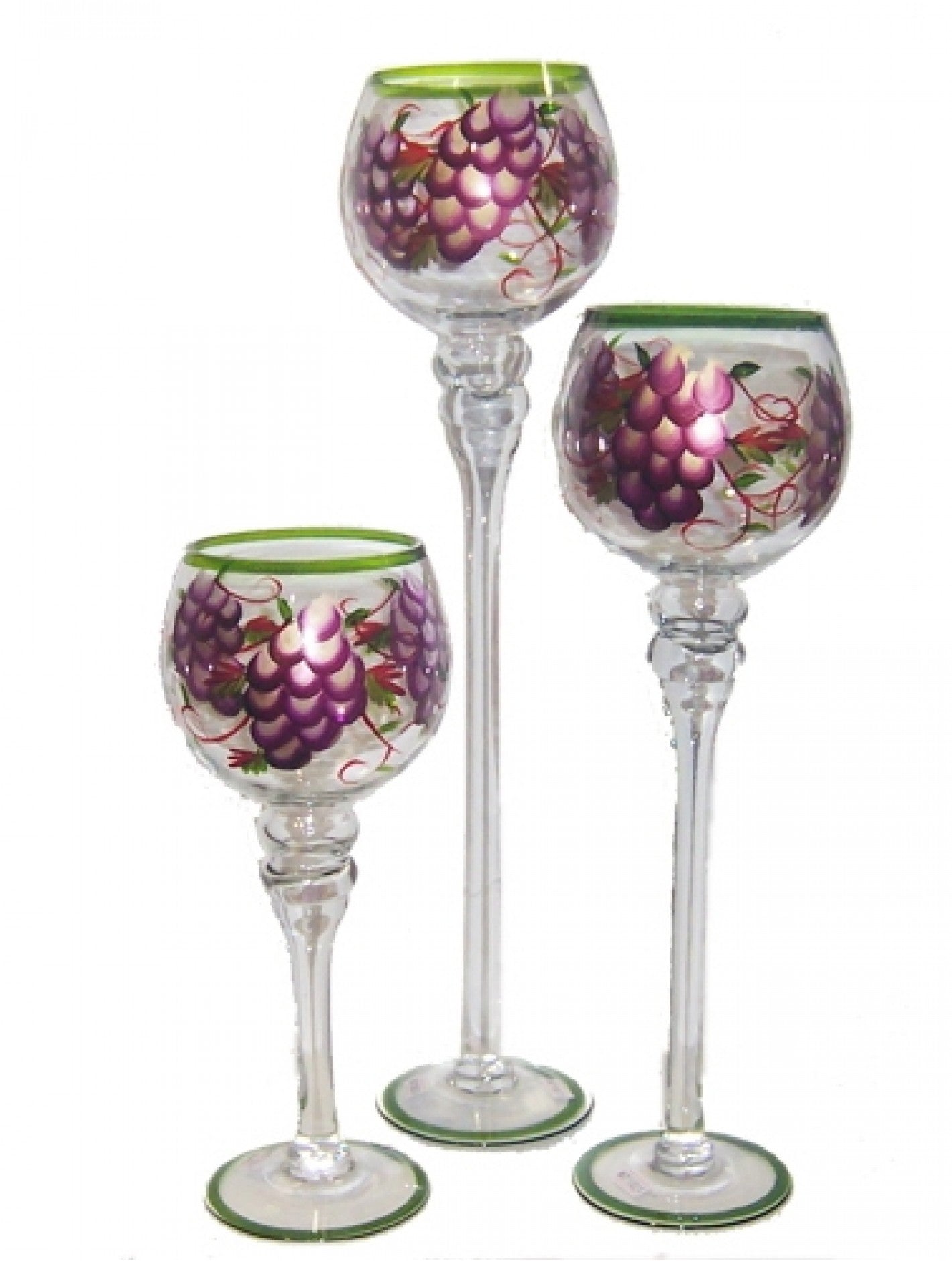 3 Hurricanes Candle Holders Glass 12" + 16" + 20"tall
