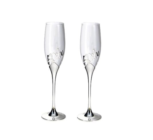 50th Anniversary Toasting Flute Pair 10.5"tall X 2.7"diameter - Royal Gift