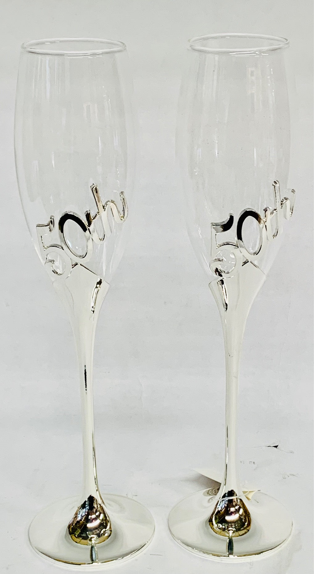 50th Anniversary Toasting Flute Pair 10.5"tall X 2.7"diameter - Royal Gift