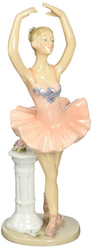 Cosmos Woman Ballerina Dancing Next to White Stand in Peach Dress Figurine - Royal Gift