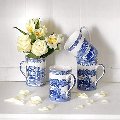 Spode Blue Italian Set of 4 Mugs, Porcelain, Blue and White, 8.5 x 12 x 10.5 cm - Royal Gift