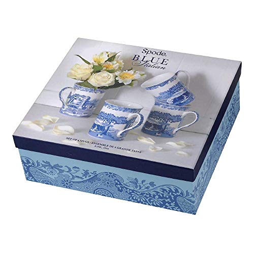 Spode Blue Italian Set of 4 Mugs, Porcelain, Blue and White, 8.5 x 12 x 10.5 cm - Royal Gift