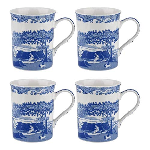 Spode Blue Italian Set of 4 Mugs, Porcelain, Blue and White, 8.5 x 12 x 10.5 cm - Royal Gift