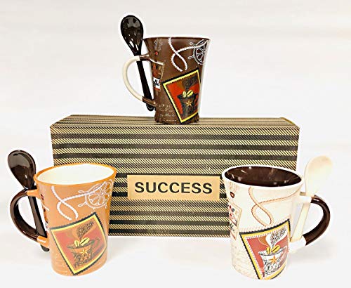 Mug 6 piece set of 3 Mugs + 3 Spoons Portrait Style From Success. - Royal Gift