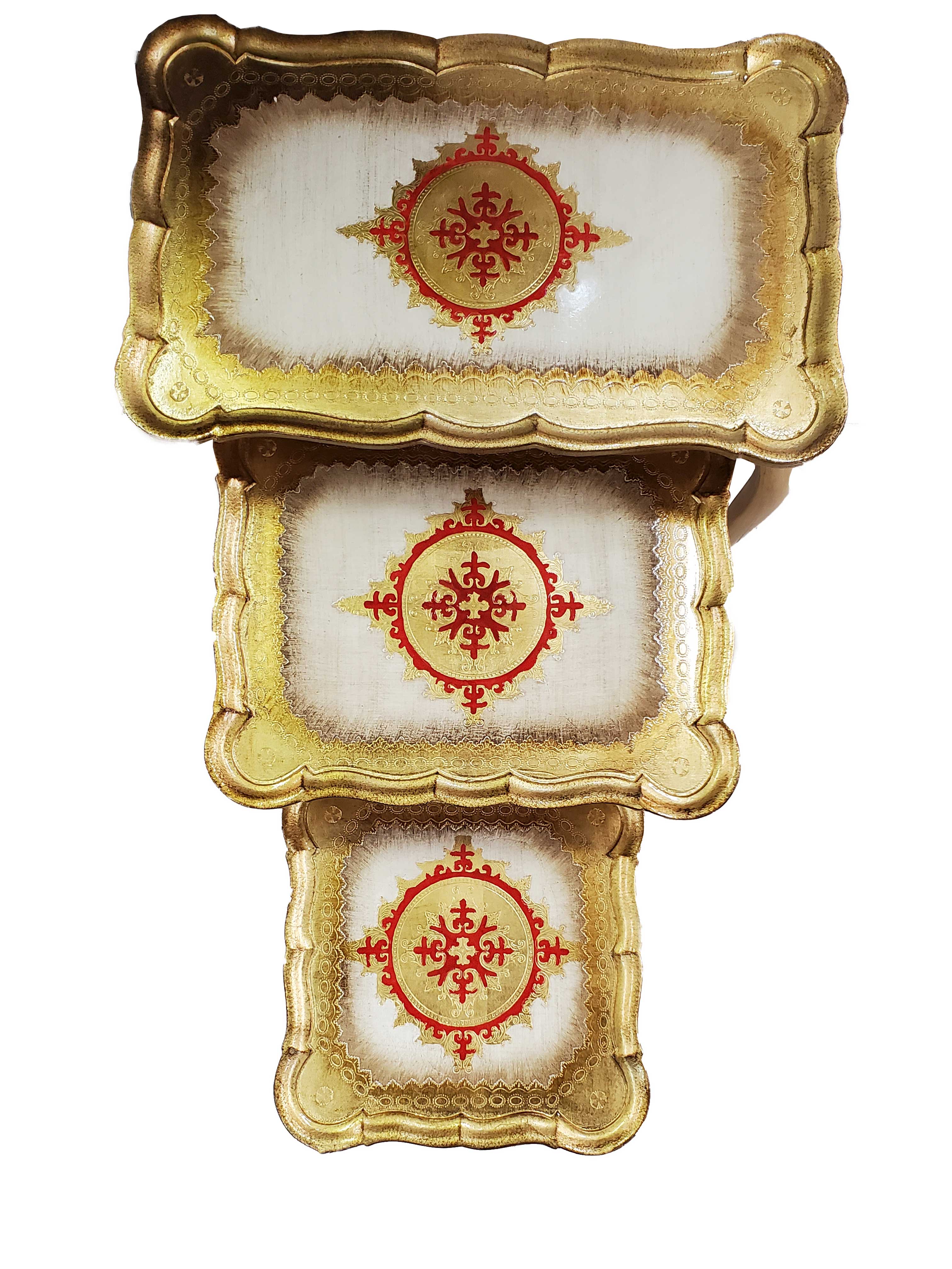 Florentine Side Table Set of 3 Wooden Made In Italy Hand Painted - Royal Gift