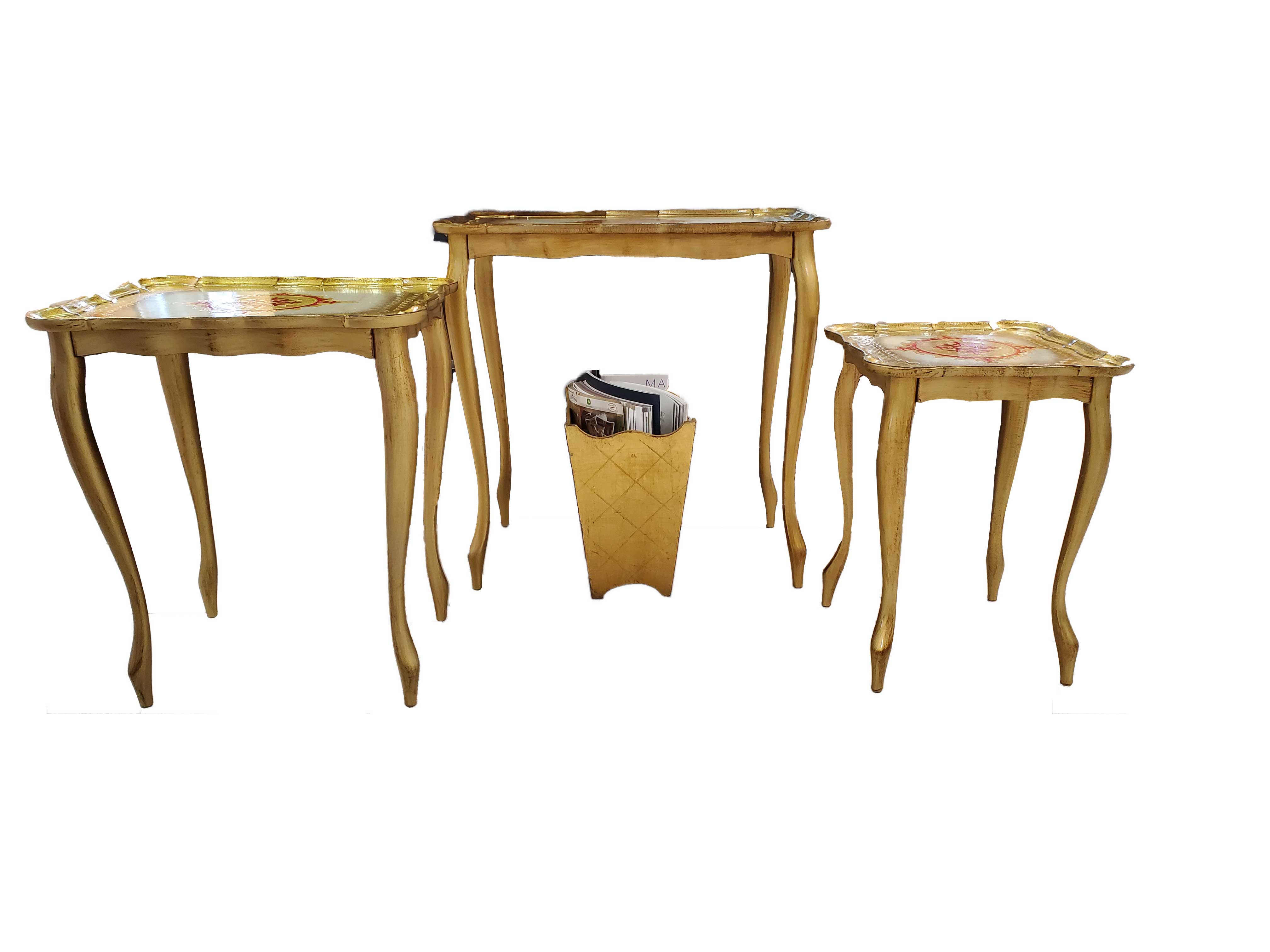 Florentine Side Table Set of 3 Wooden Made In Italy Hand Painted - Royal Gift