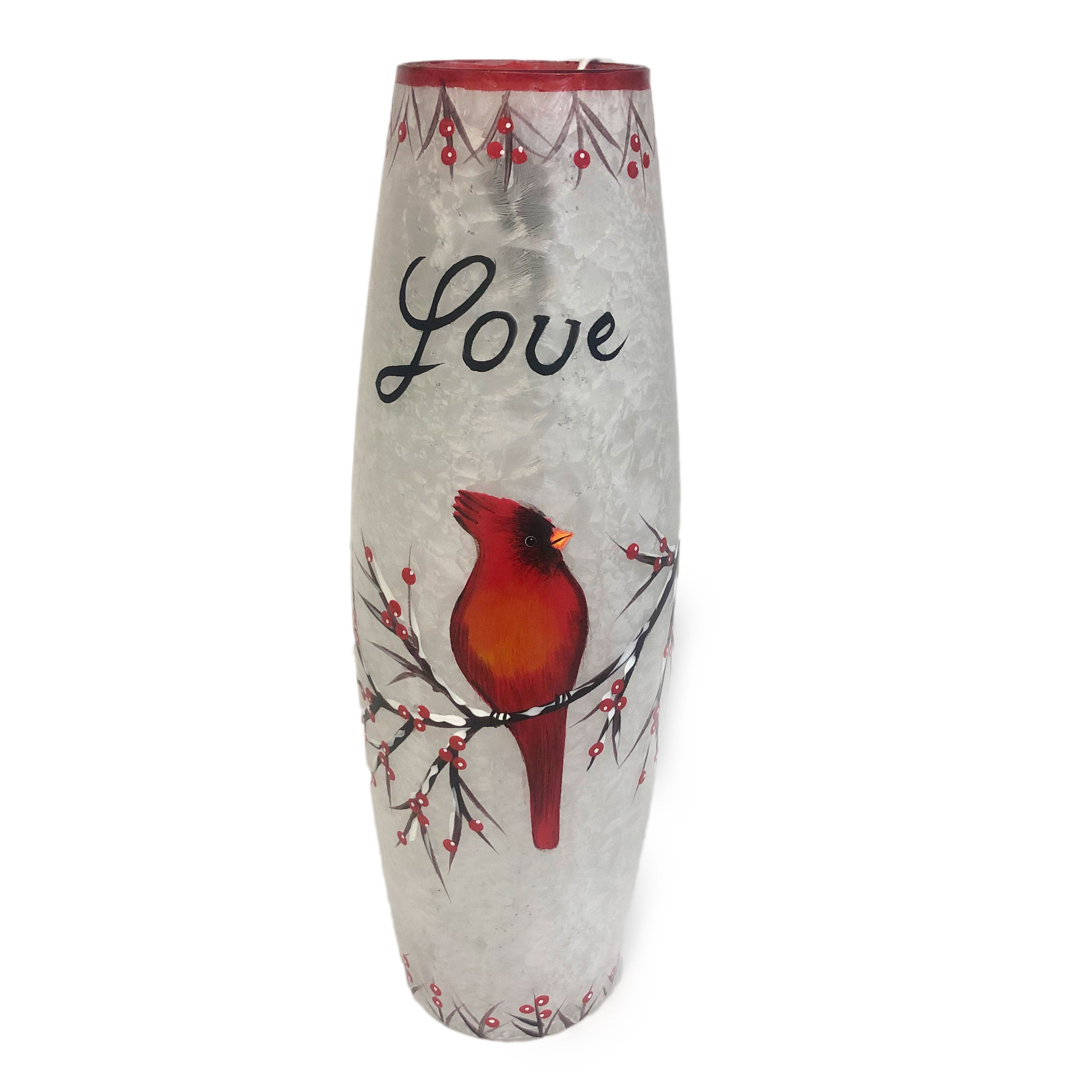 Peace and Love Cardinal Vase with LED lights - 4"diameter X 12"tall - Royal Gift