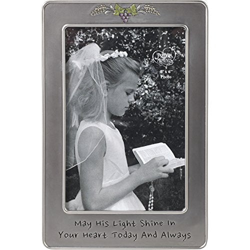 Precious Moments May His Light Sine in Your Heart Today & Always First Communion Silver Zinc Alloy 4 X 6 Photo Frame, One Size, Multi - Royal Gift