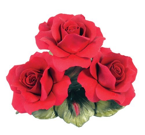 Roses, 4 Porcelain Flowers Brilliant Red Hand painted and Made in Italy - Royal Gift