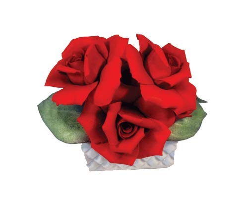 Capodimonte Roses in a Basket (Red) Porcelain Flower Hand Made in Italy - Royal Gift