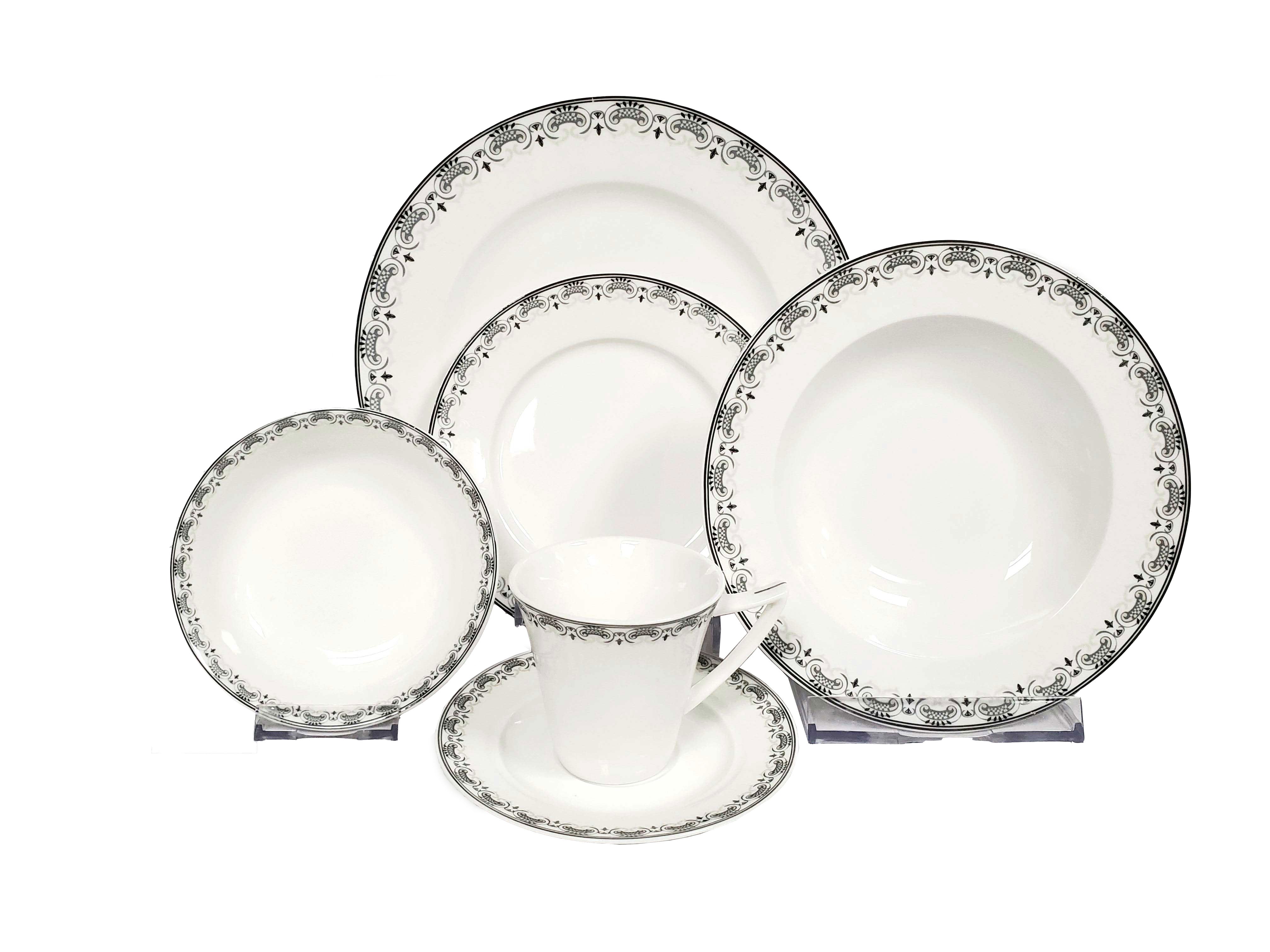 Dinnerware 86 piece set service for 12  Bone China (Winfield Platinum) By Success extra white body - Royal Gift