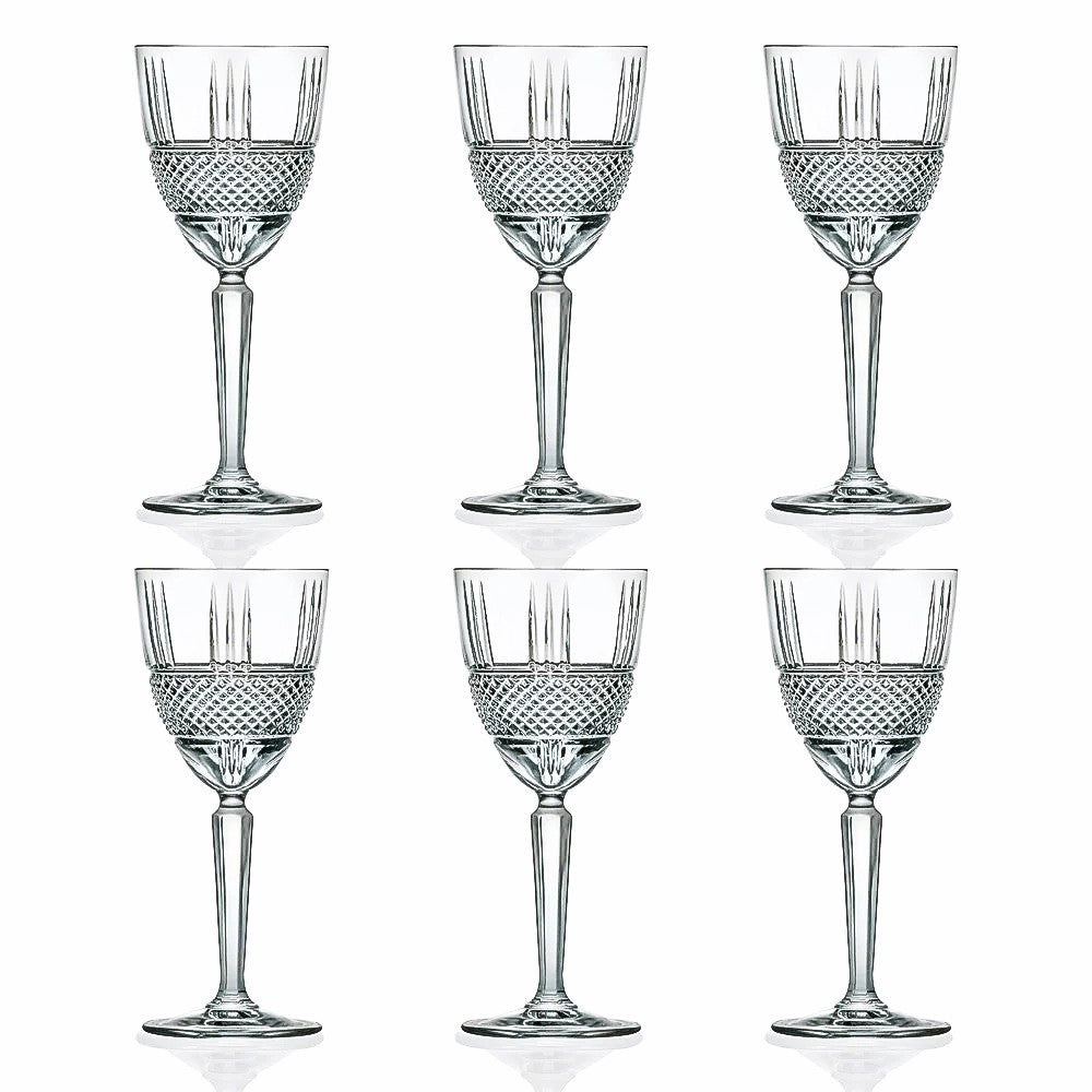 RCR Goblet, Wine Crystal Glasses, Stemmed Glasses, Set of 6 Goblets, 8 oz, Made in Europe