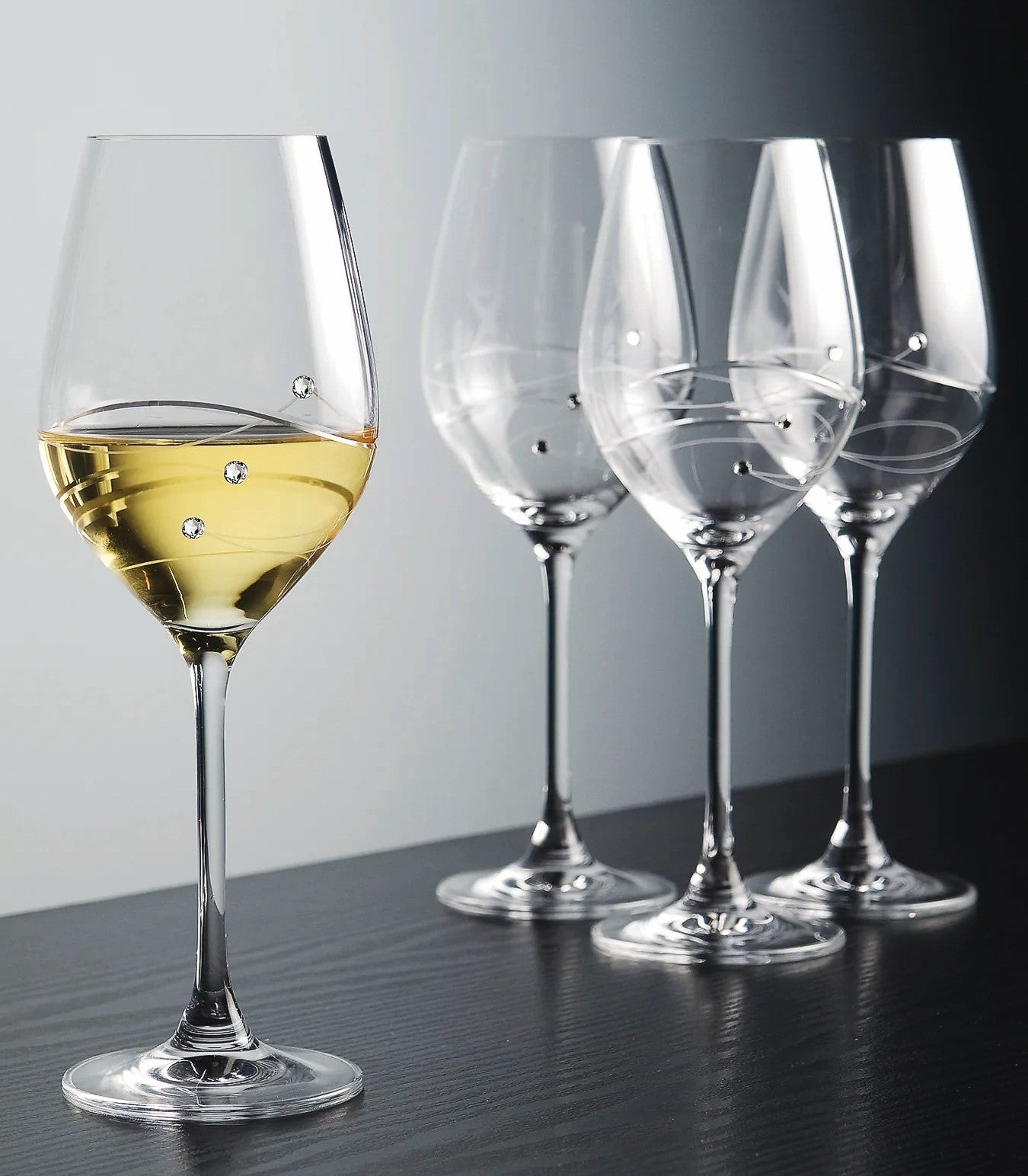 4 Wine Stems Sparkle Crystal with 3 Swarovski Diamonds each Barski Crystal collection