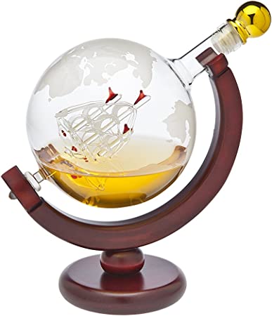 Glass ship sculpture Globe decanter capacity 850ml, 28-OZ - Royal Gift