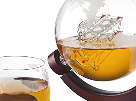 Glass ship sculpture Globe decanter capacity 850ml, 28-OZ - Royal Gift