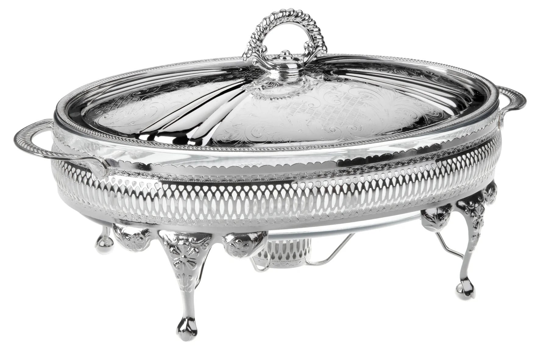 Queen Anne Casserole Oval with cover and Warmer, Silver plated - Made in England - Royal Gift